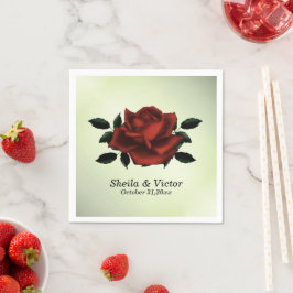 Rote Rose Gothic Names Date Green Wedding Napkins Serviette