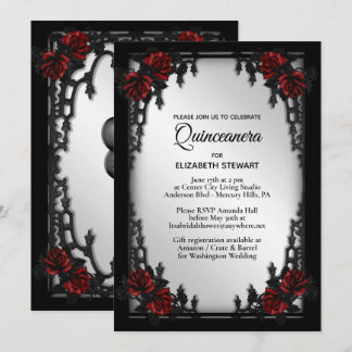 Rote Rose Gothic quinceanera Iron Gate Einladung