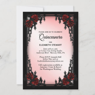 Rote Rose Gothic Quinceañera Iron Gate Pink Einladung