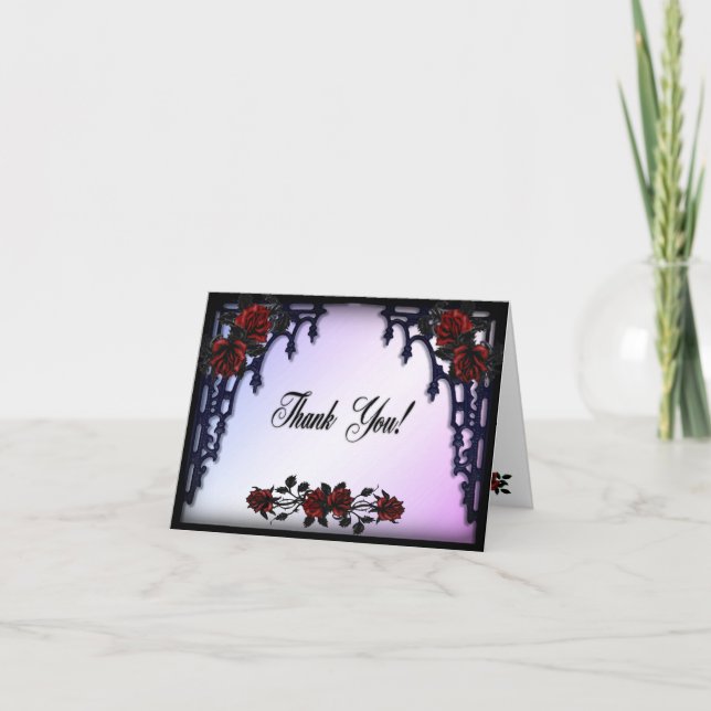 Rote Rose Gothic Wedding Iron Gate Lila Dankeskarte (Vorderseite)