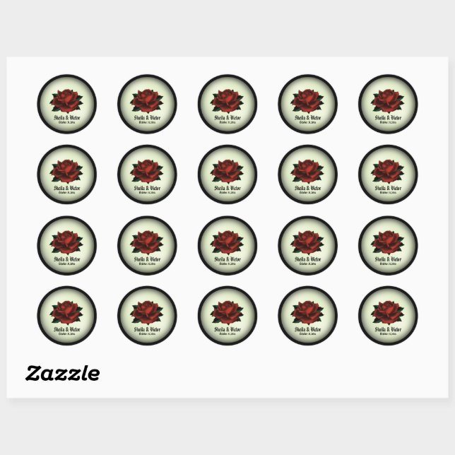 Rote Rose Gothic Wedding Personal Green Stickers (Blatt)