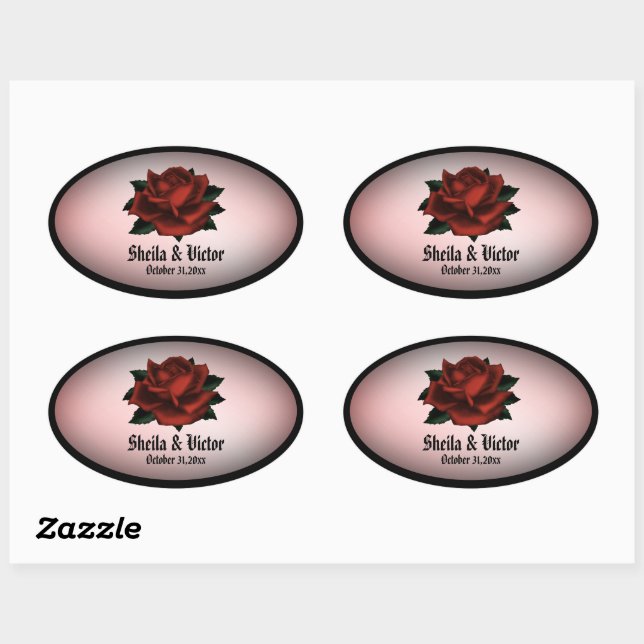 Rote Rose Gothic Wedding Personal Ovaler Aufkleber (Blatt)