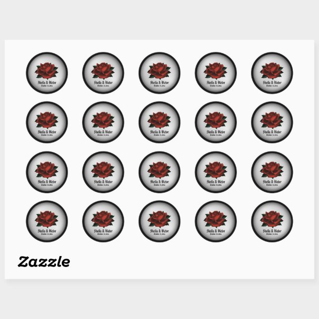 Rote Rose Gothic Wedding Personal Round Stickers (Blatt)
