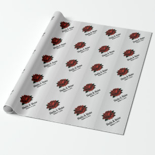 Rote Rose Gothic Wedname and Date Geschenkpapier