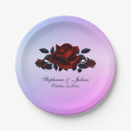 Rote Rose Gotische Hochzeitnamen und Datum Lila Pappteller