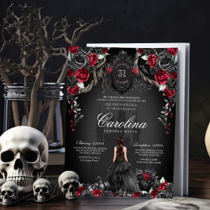 Rote Rose Gotische Spuk Burg Quinceanera Einladung