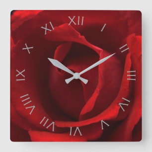 Rote Rose Grau-römische Numbers-Wettkampf Quadratische Wanduhr