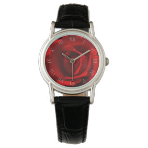 Rote Rose Grau-Script römische Zahlen Frauen beob Armbanduhr
