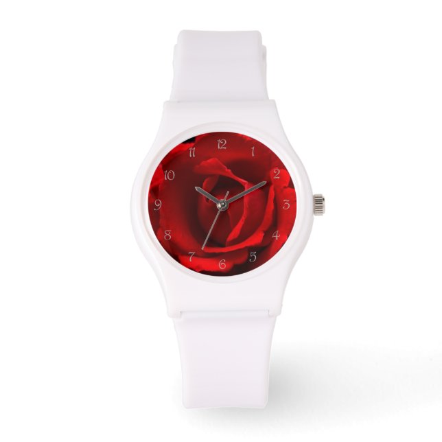 Rote Rose Grau-Script-Zahlen wacnm Armbanduhr (Vorderseite)