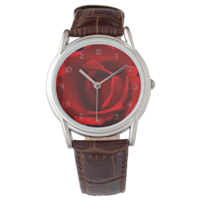 Rote Rose Grau-Script-Zahlen wacnm Armbanduhr (Vorderseite)