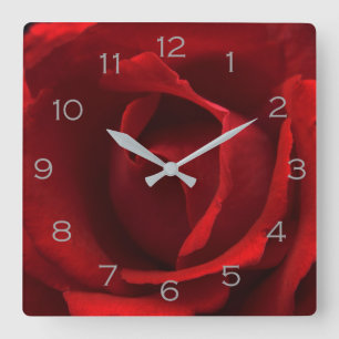 Rote Rose Graue Zahlen wc Quadratische Wanduhr