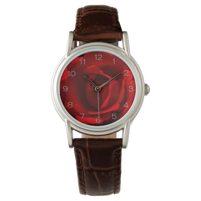 Rote Rose Gray Numbers wacna Armbanduhr (Vorderseite)