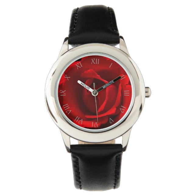 Rote Rose Gray Script römische Zahlen wacnm Armbanduhr (Vorderseite)