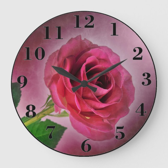Rote Rose Große Wanduhr (Vorderseite)