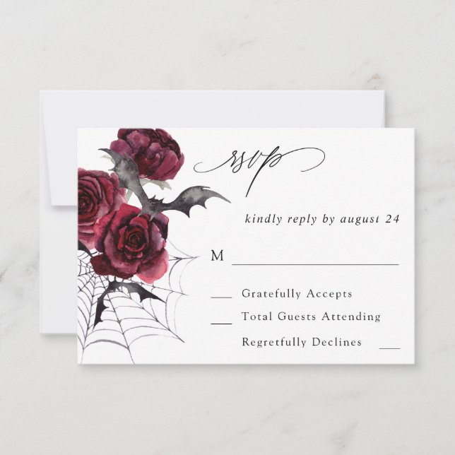 Rote Rose Halloween Fledermäuse auf UAWG RSVP Karte (Vorderseite)