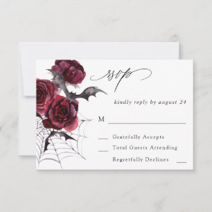Rote Rose Halloween Fledermäuse auf UAWG RSVP Karte