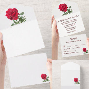 Rote Rose - handgestrichen All In One Einladung