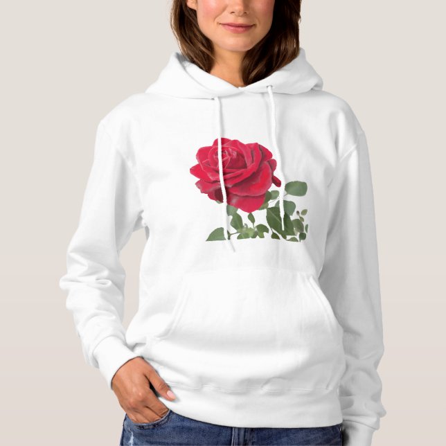 Rote Rose - handgestrichen Hoodie (Vorderseite)