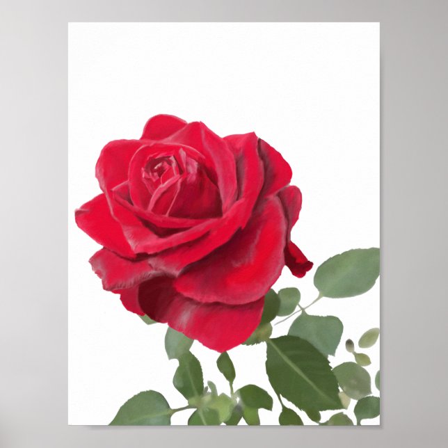 Rote Rose - handgestrichen Poster (Vorne)