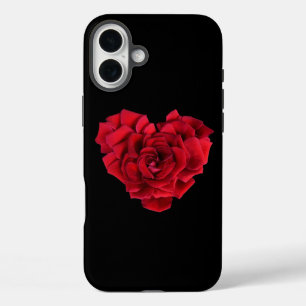 Rote Rose Heart Black iPhone 16 Plus Hülle