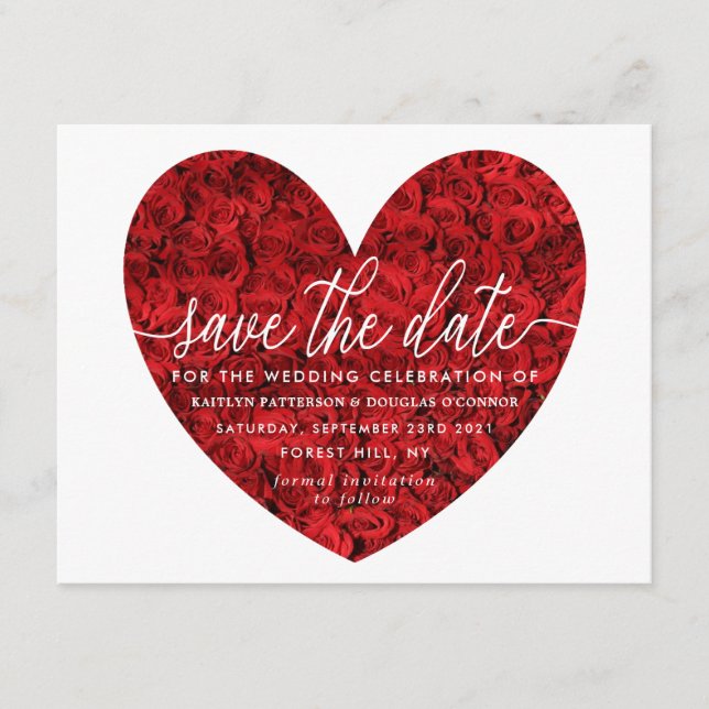 Rote Rose Herz Save the Date Begleitkarte (Vorderseite)
