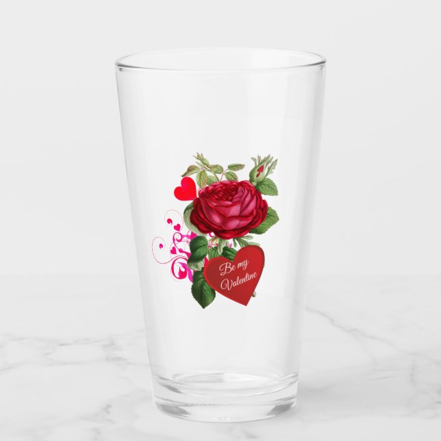 Rote Rose Herz Valentinstag Party Glascup Glas (Vorderseite)
