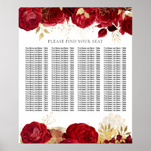 Rote Rose Hochzeit oder Quinceanera Seating Chart Poster