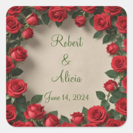 Rote Rose Hochzeit Quadratischer Aufkleber