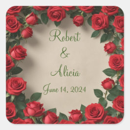 Rote Rose Hochzeit Quadratischer Aufkleber