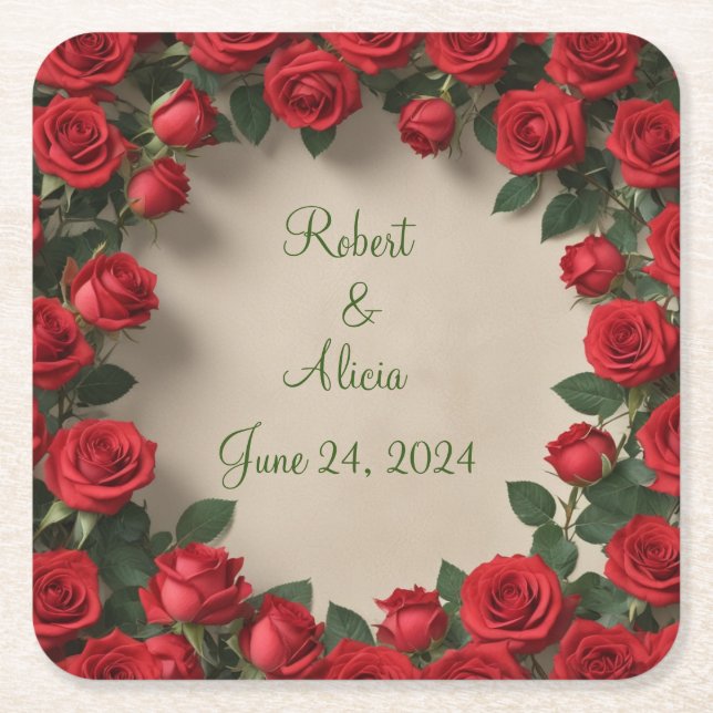 Rote Rose Hochzeit Rechteckiger Pappuntersetzer (Vorderseite)
