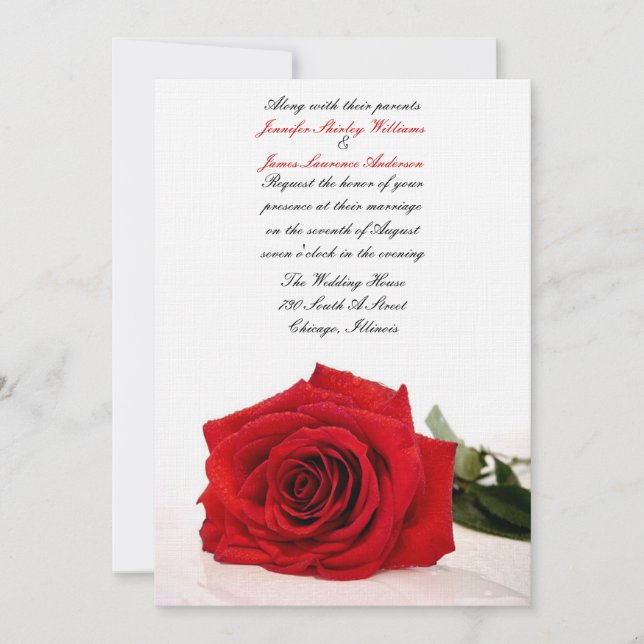 Rote Rose Hochzeitseinladung Einladung (Vorderseite)