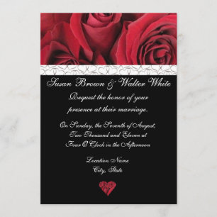 Rote Rose Hochzeitseinladung mit grauen Herzen Einladung