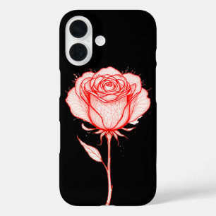 Rote Rose-Illustration mit schwarzem Hintergrund iPhone 16 Hülle