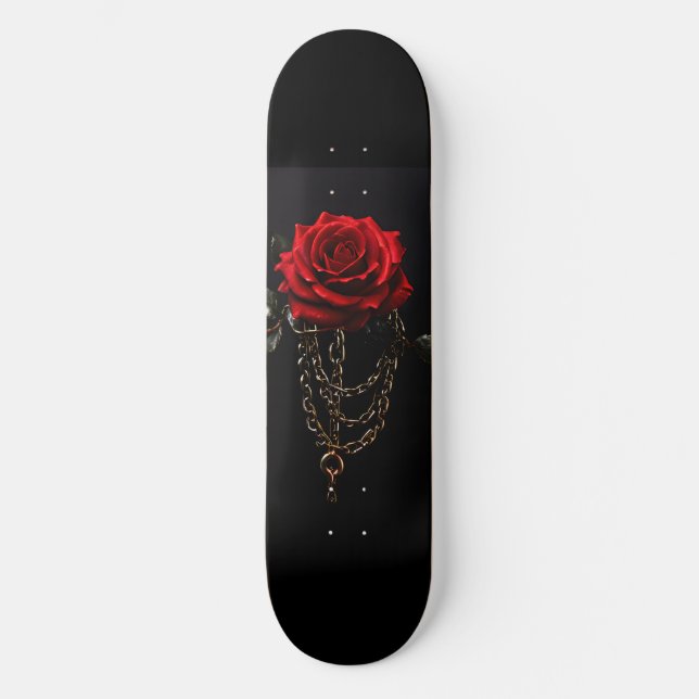 Rote Rose in Chains Goth Skateboard (Vorderseite)