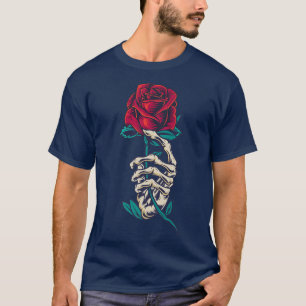 Rote Rose in einem Skelett Hand eine Rose Tattoo T-Shirt
