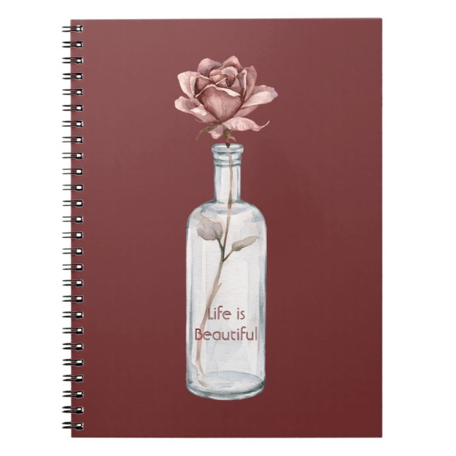 Rote Rose in Flasche Notizblock (Vorderseite)