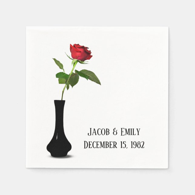 Rote Rose in schwarzem Vase Serviette (Vorderseite)