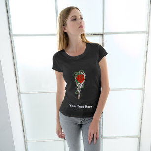 Rote Rose in Skeletton Hand T - Shirt