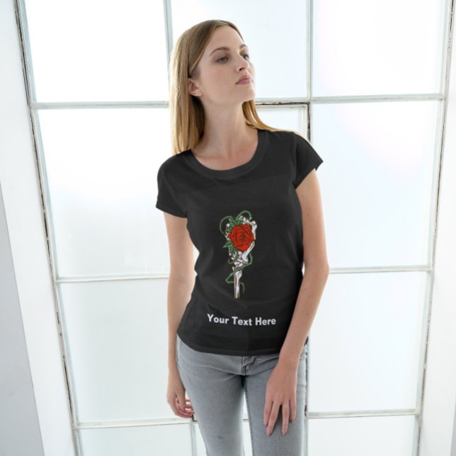 Rote Rose in Skeletton Hand T - Shirt (Von Creator hochgeladen)