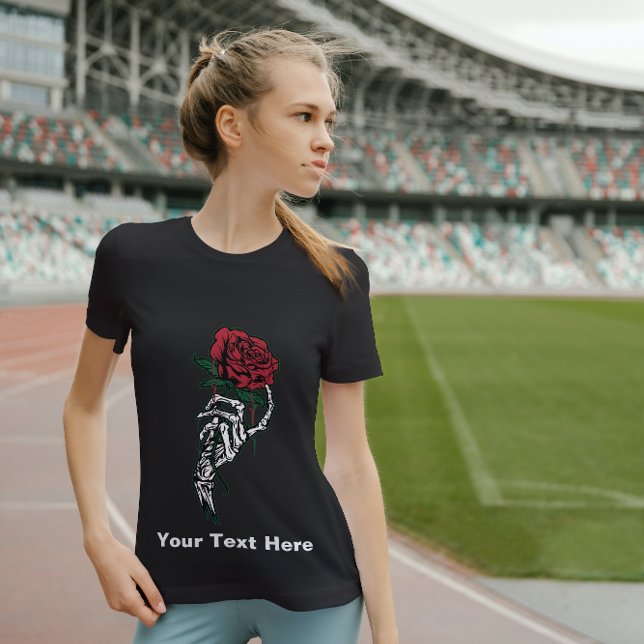 Rote Rose in Skeletton Hand T - Shirt (Von Creator hochgeladen)