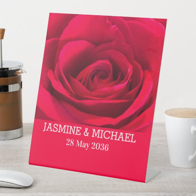 Rote Rose Individuelle Name Blumenhochzeit, Verlob Sockelschild (In Situ)