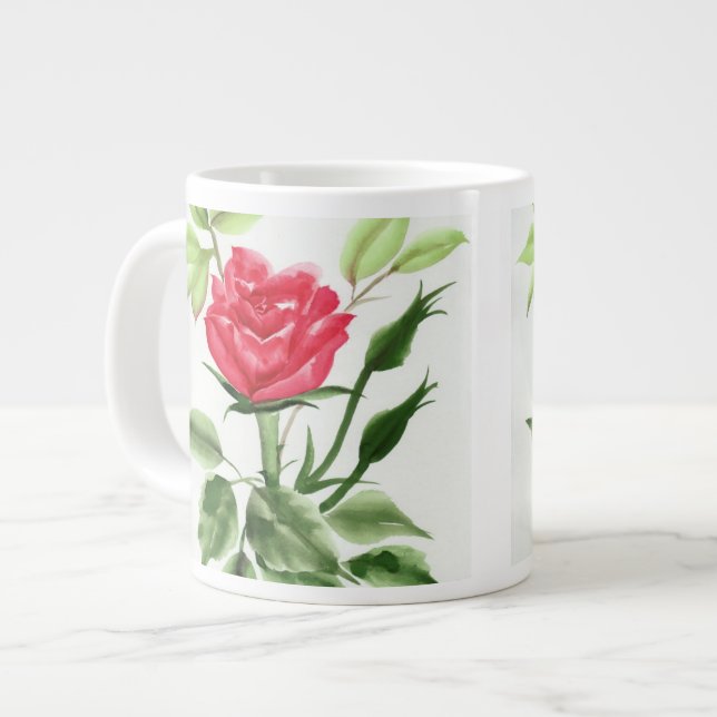 Rote Rose Jumbo-Tasse (Vorderseite Links)