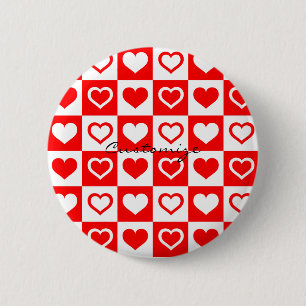 Rote Rose Kariertes Muster Thunder_Cove Button