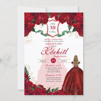 Rote Rose Königliche Prinzessin Elegante Quinceane Einladung