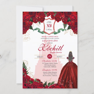 Rote Rose Königliche Prinzessin Elegante Quinceane Einladung