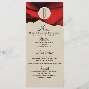 Rote Rose Kraft Rustic Glam Elegantes Hochzeitsmen Menükarte