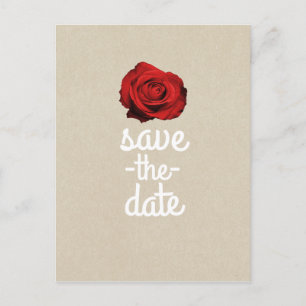 Rote Rose Kraft Rustikal Hochzeit Save the Date Ankündigungspostkarte