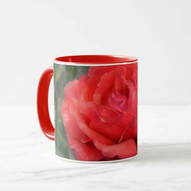 Rote Rose Künstlerische Blume Blumenkohl Tasse (Vorderseite Links)