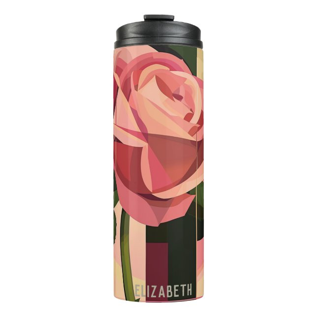 Rote Rose Künstlerische Rose Thermosbecher (Vorderseite)