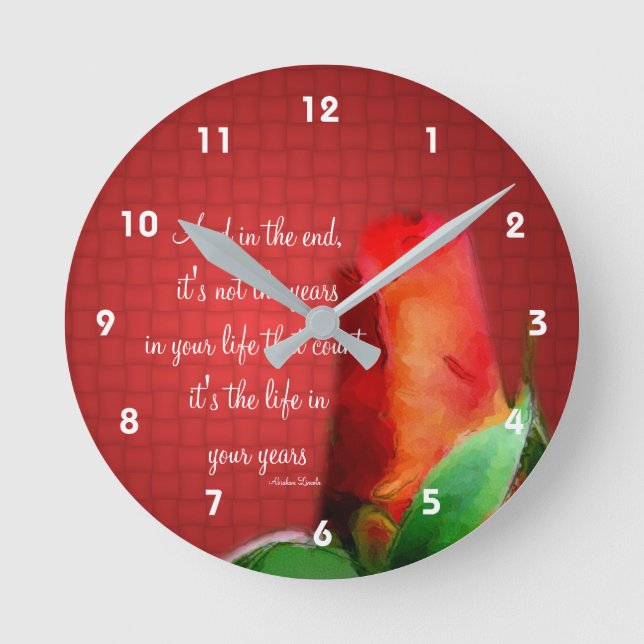Rote Rose Lebenseinstellung Zitat Inspiration Runde Wanduhr (Vorderseite)